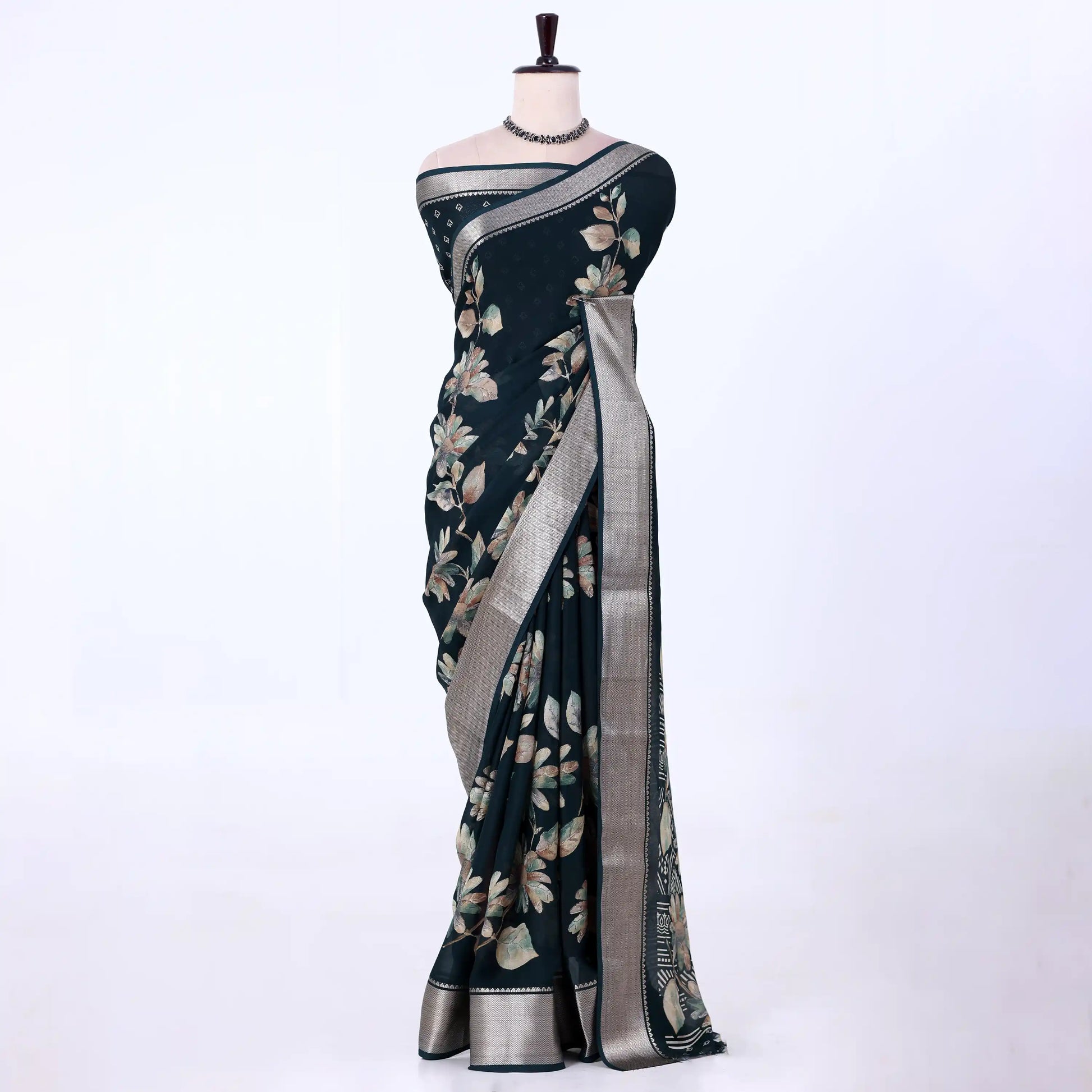 Green Dola Silk Sarees for Women | Office Wear Casual Outings & Special Occasions | Jeyachandran - Full View