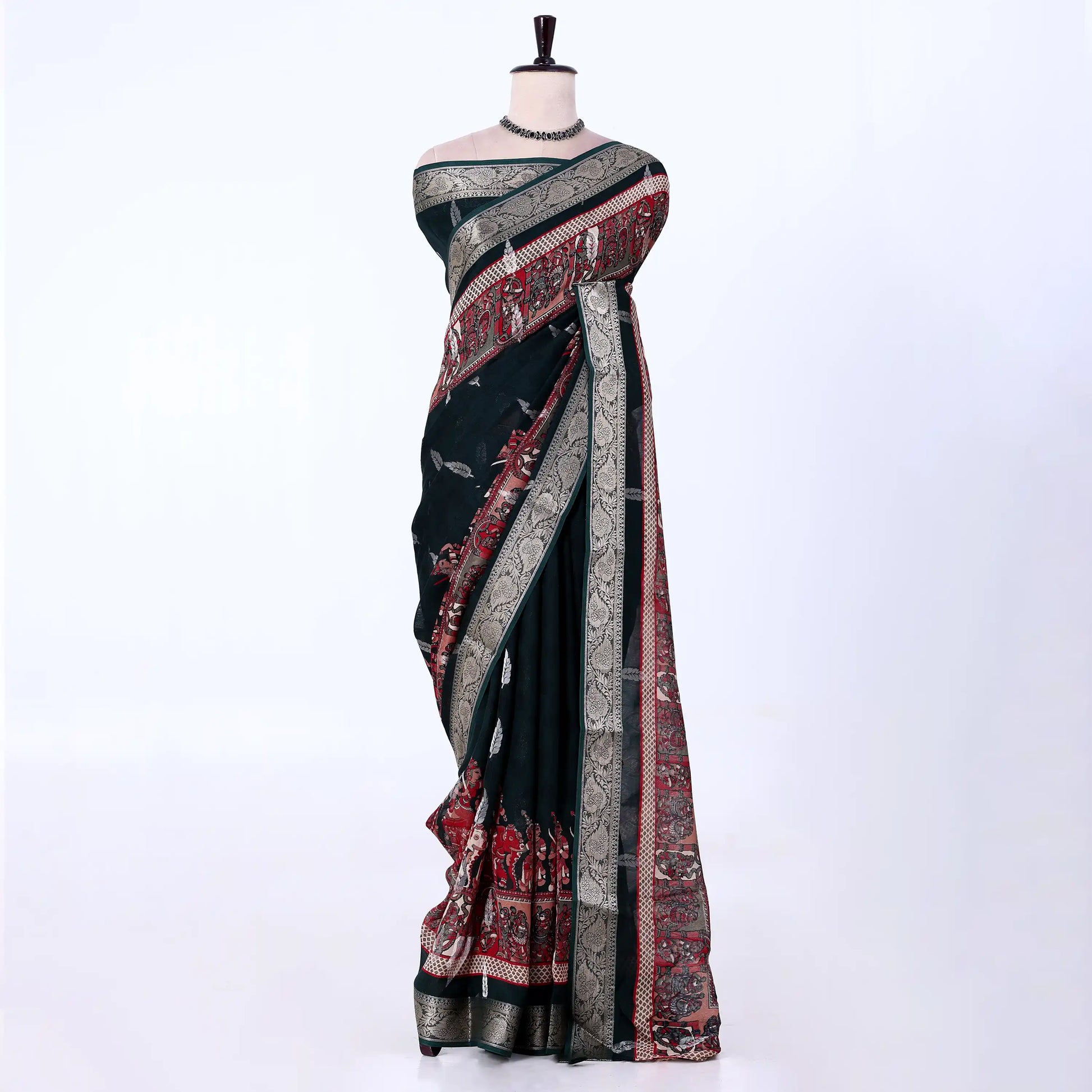Green Dola Silk Sarees for Women | Office Wear Casual Outings & Special Occasions | Jeyachandran - Full View