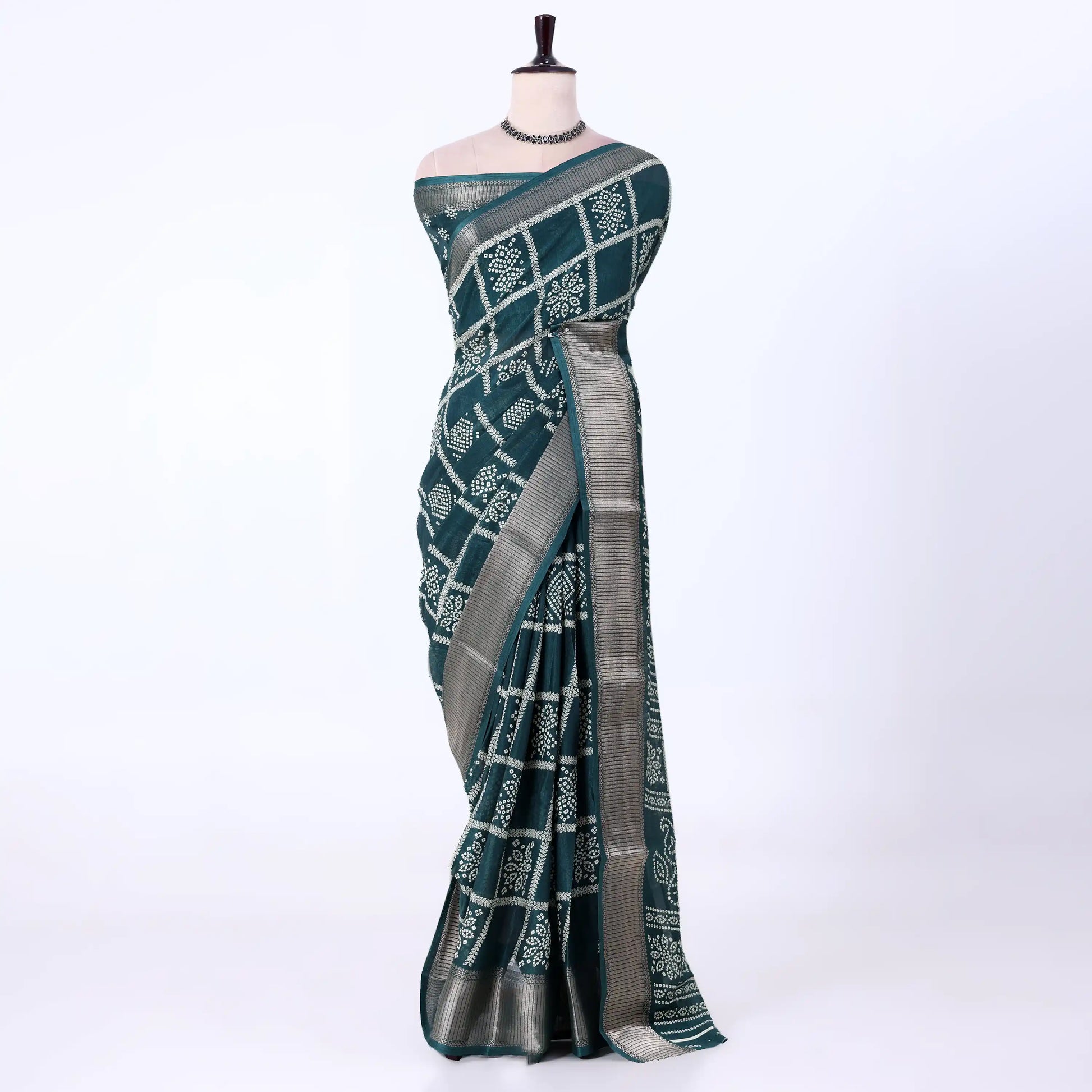 Dark Green Dola Silk Sarees for Women | Office Wear Casual Outings & Special Occasions | Jeyachandran - Full View