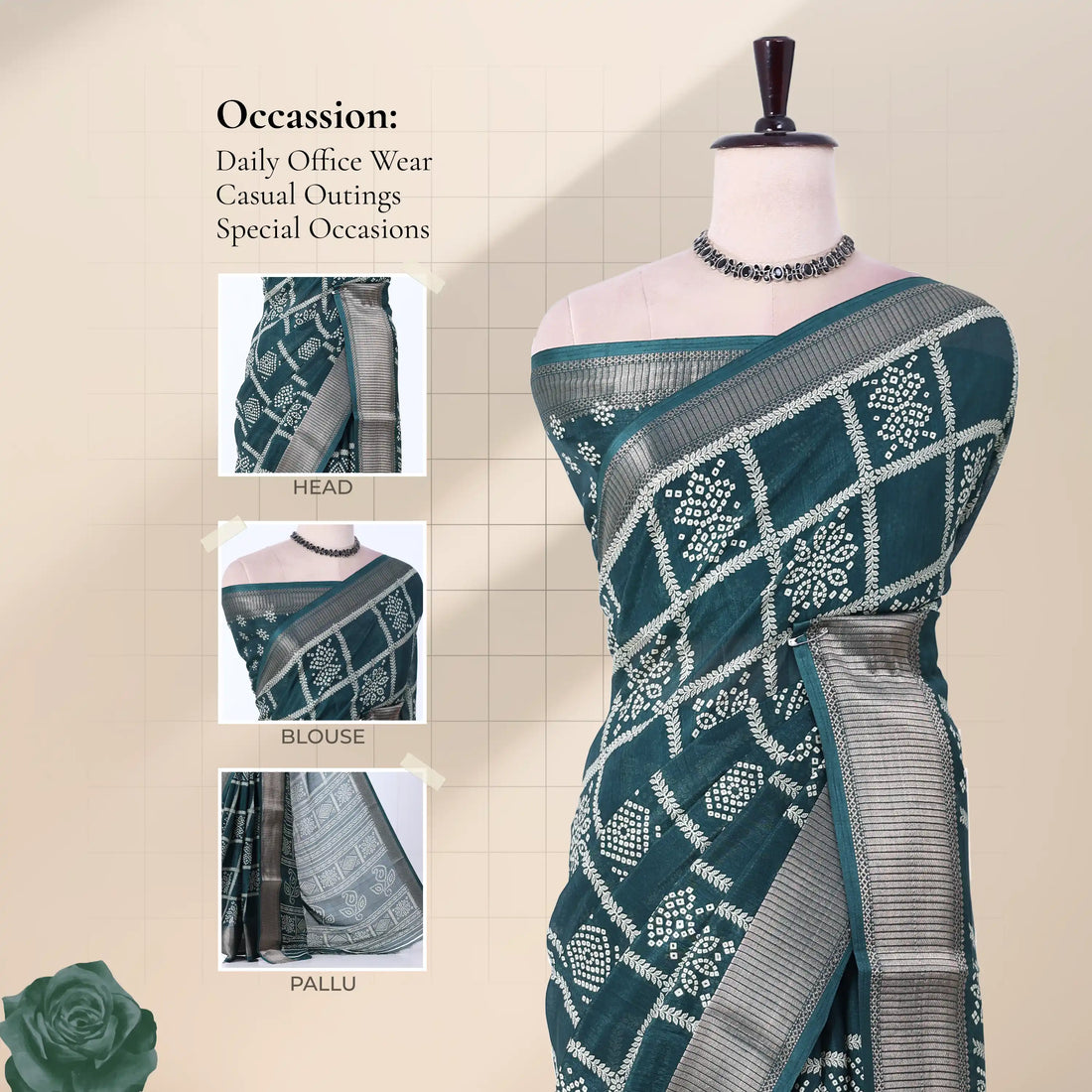 Dark Green Dola Silk Sarees for Women | Office Wear Casual Outings & Special Occasions | Jeyachandran - Full View