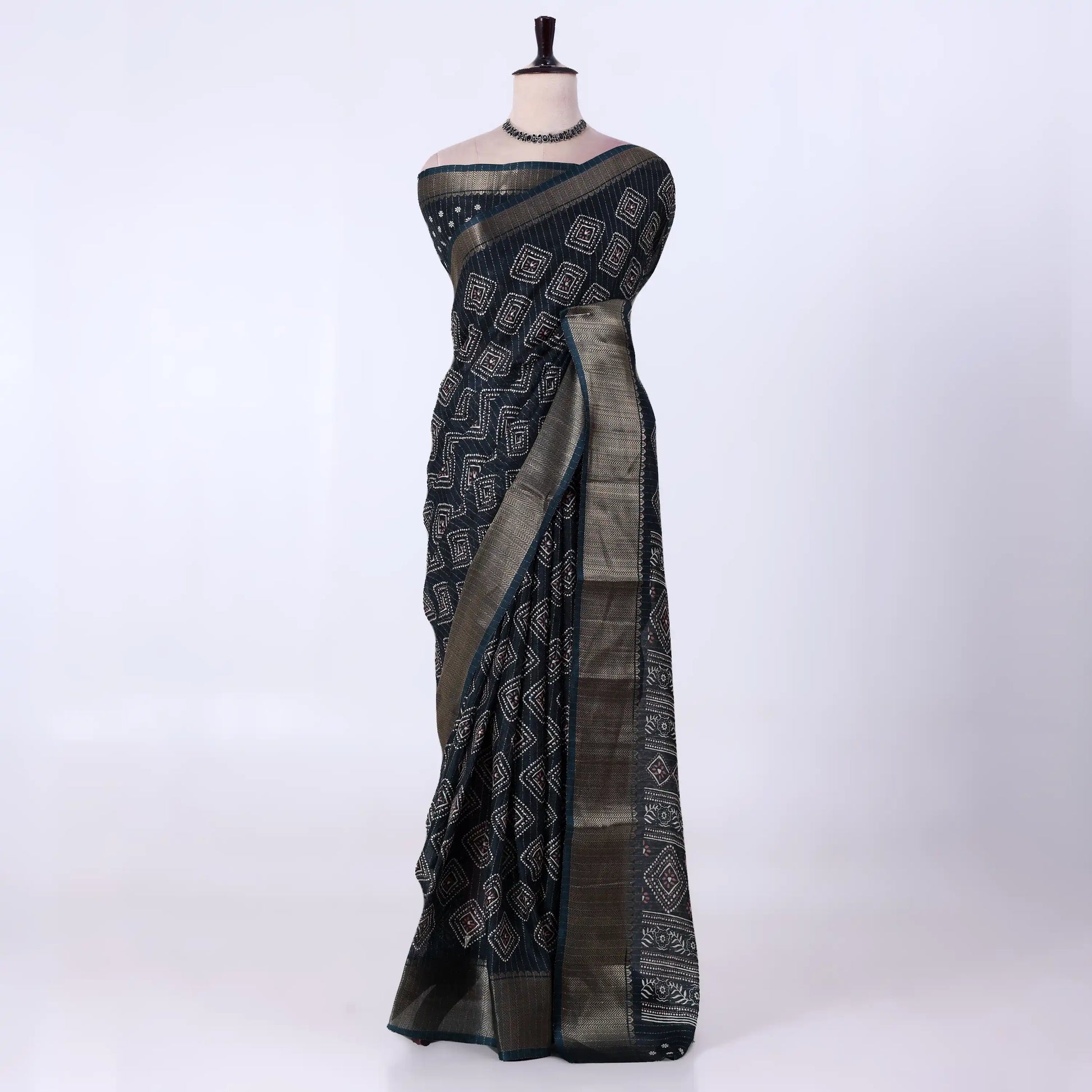 Dark Green Dola Silk Sarees for Women | Office Wear Casual Outings & Special Occasions | Jeyachandran - Full View