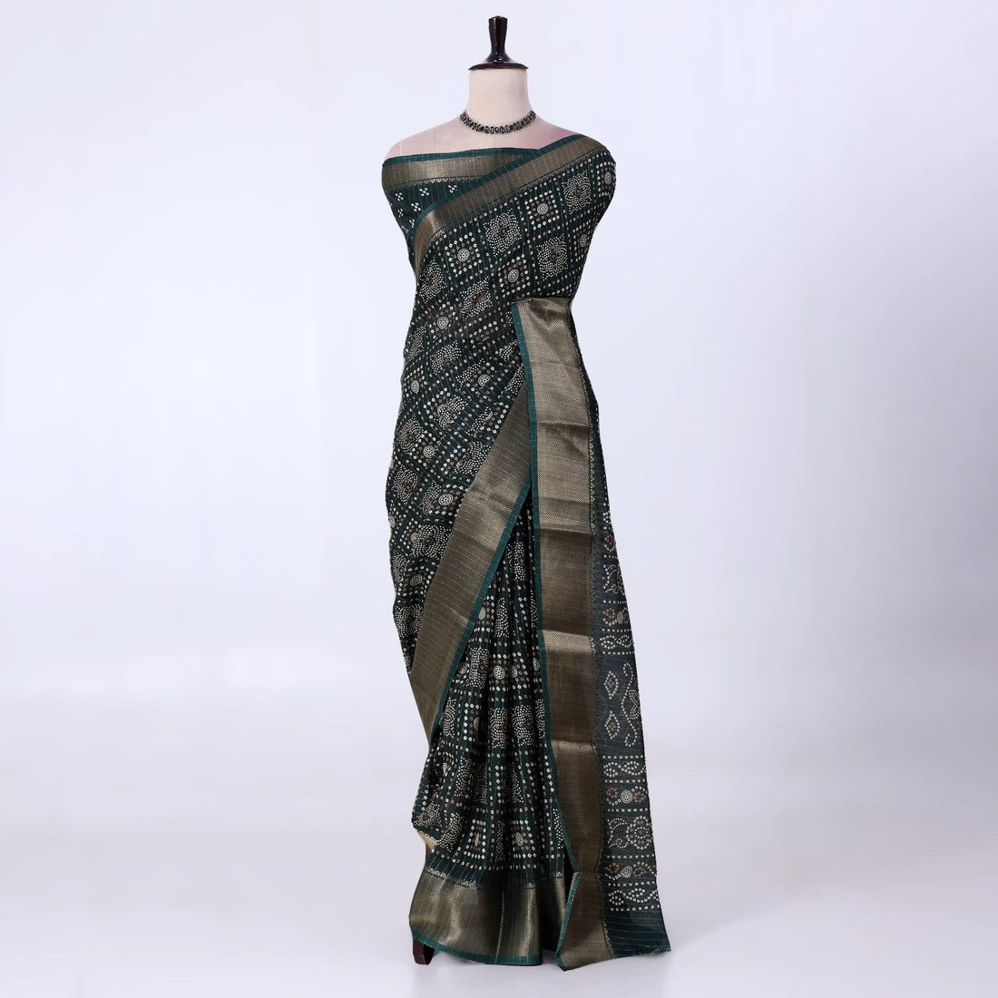 Dark Green Dola Silk Sarees for Women | Office Wear Casual Outings & Special Occasions | Jeyachandran - Full View