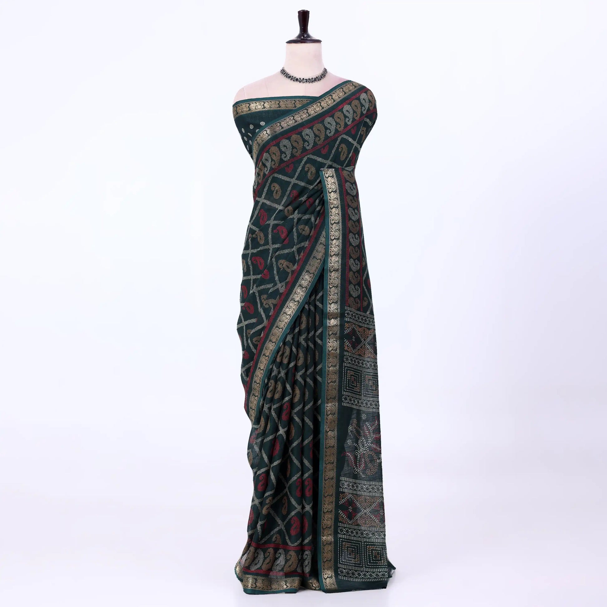 Dark Green Dola Silk Sarees for Women | Office Wear Casual Outings & Special Occasions | Jeyachandran - Full View