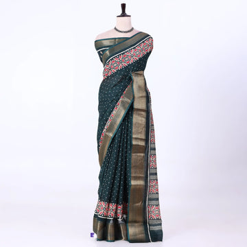 Dark Green Dola Silk Sarees for Women | Office Wear Casual Outings & Special Occasions | Jeyachandran - Full View
