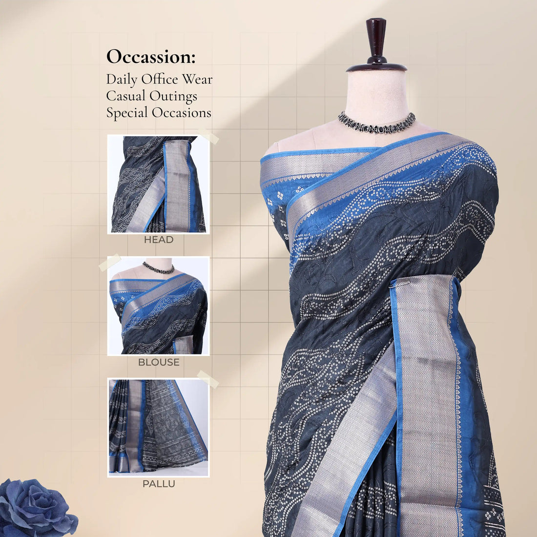 Grey Dola Silk Sarees for Women | Office Wear Casual Outings & Special Occasions | Jeyachandran - Full View
