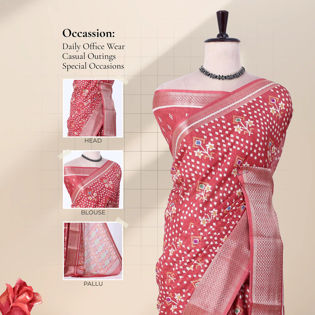 Pink Dola Silk Sarees for Women | Office Wear Casual Outings & Special Occasions | Jeyachandran - Full View