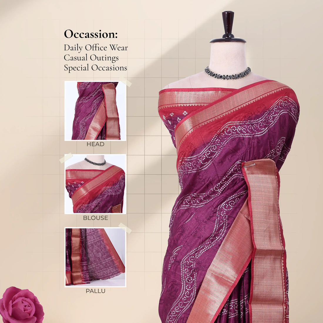 Purple Dola Silk Sarees for Women | Office Wear Casual Outings & Special Occasions | Jeyachandran - Full View