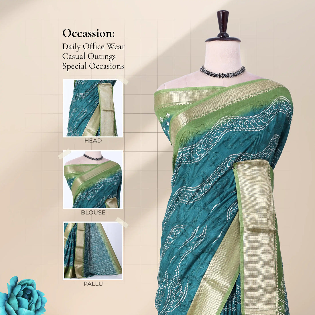 Green Dola Silk Sarees for Women | Office Wear Casual Outings & Special Occasions | Jeyachandran - Full View