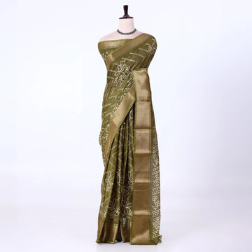 Olive Green Dola Silk Sarees for Women | Office Wear Casual Outings & Special Occasions | Jeyachandran - Full View