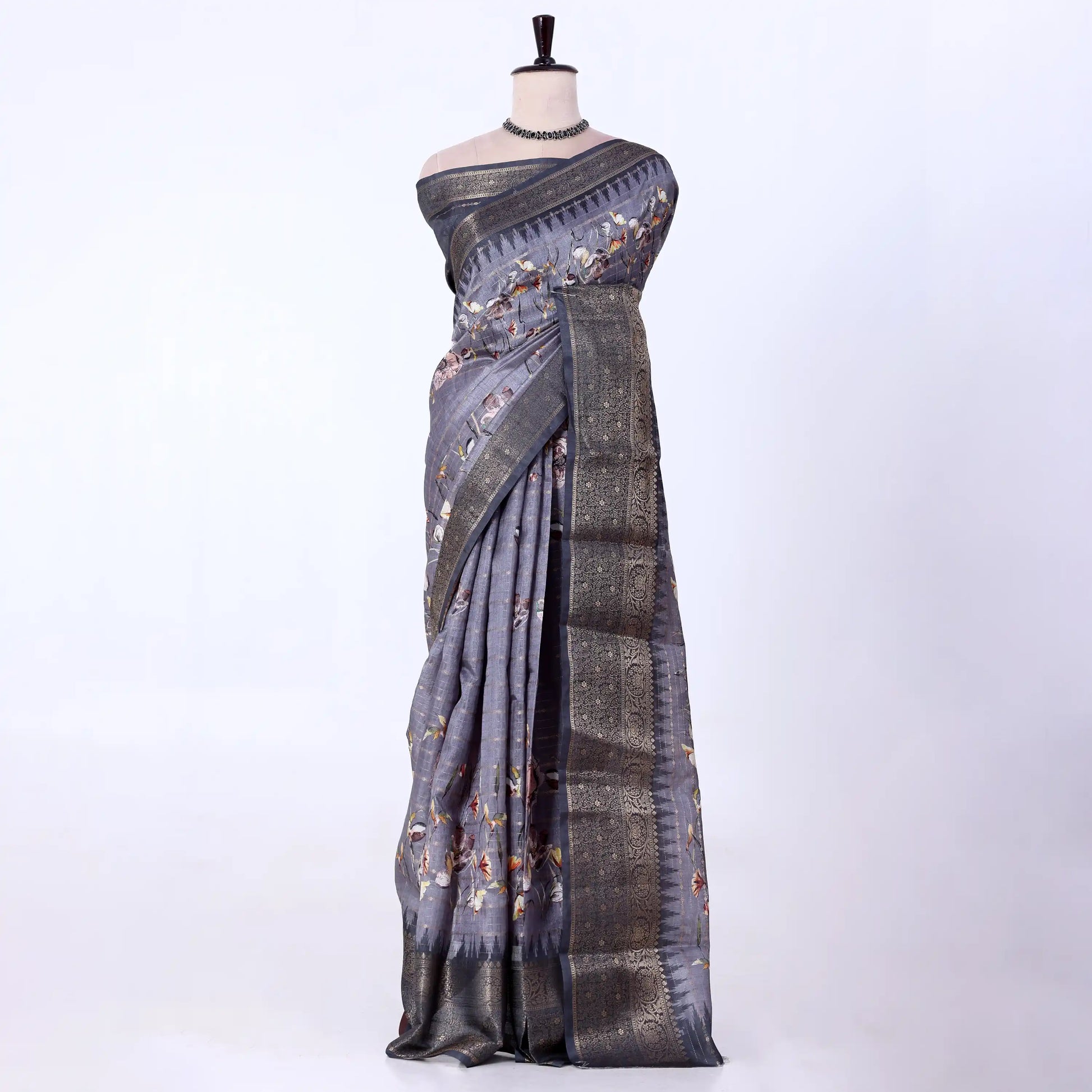 Grey Dola Silk Sarees for Women | Office Wear Casual Outings & Special Occasions | Jeyachandran - Full View