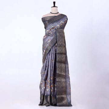 Grey Dola Silk Sarees for Women | Office Wear Casual Outings & Special Occasions | Jeyachandran - Full View