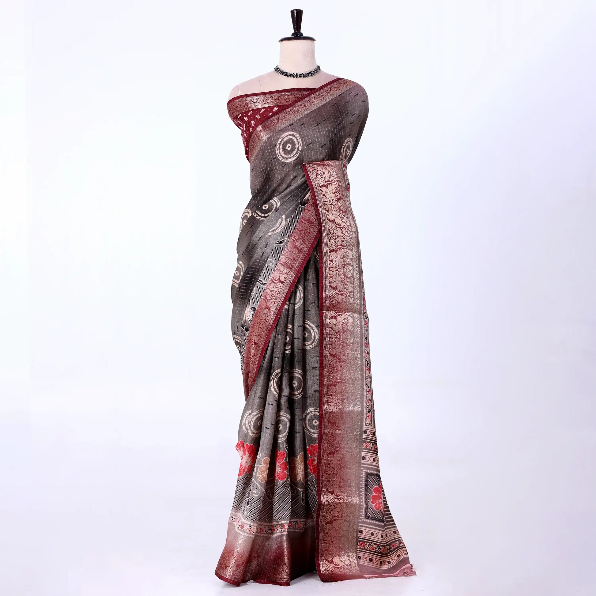 Grey Dola Silk Sarees for Women | Office Wear Casual Outings & Special Occasions | Jeyachandran - Full View
