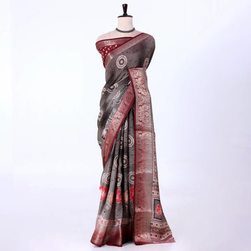 Grey Dola Silk Sarees for Women | Office Wear Casual Outings & Special Occasions | Jeyachandran - Full View