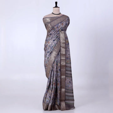 Grey Dola Silk Sarees for Women | Office Wear Casual Outings & Special Occasions | Jeyachandran - Full View