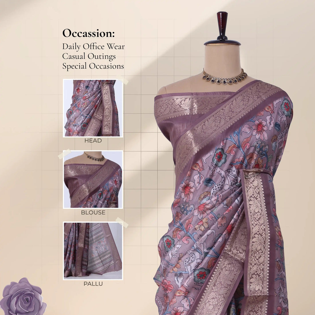 Light Brown Dola Silk Sarees for Women | Office Wear Casual Outings & Special Occasions | Jeyachandran - Full View