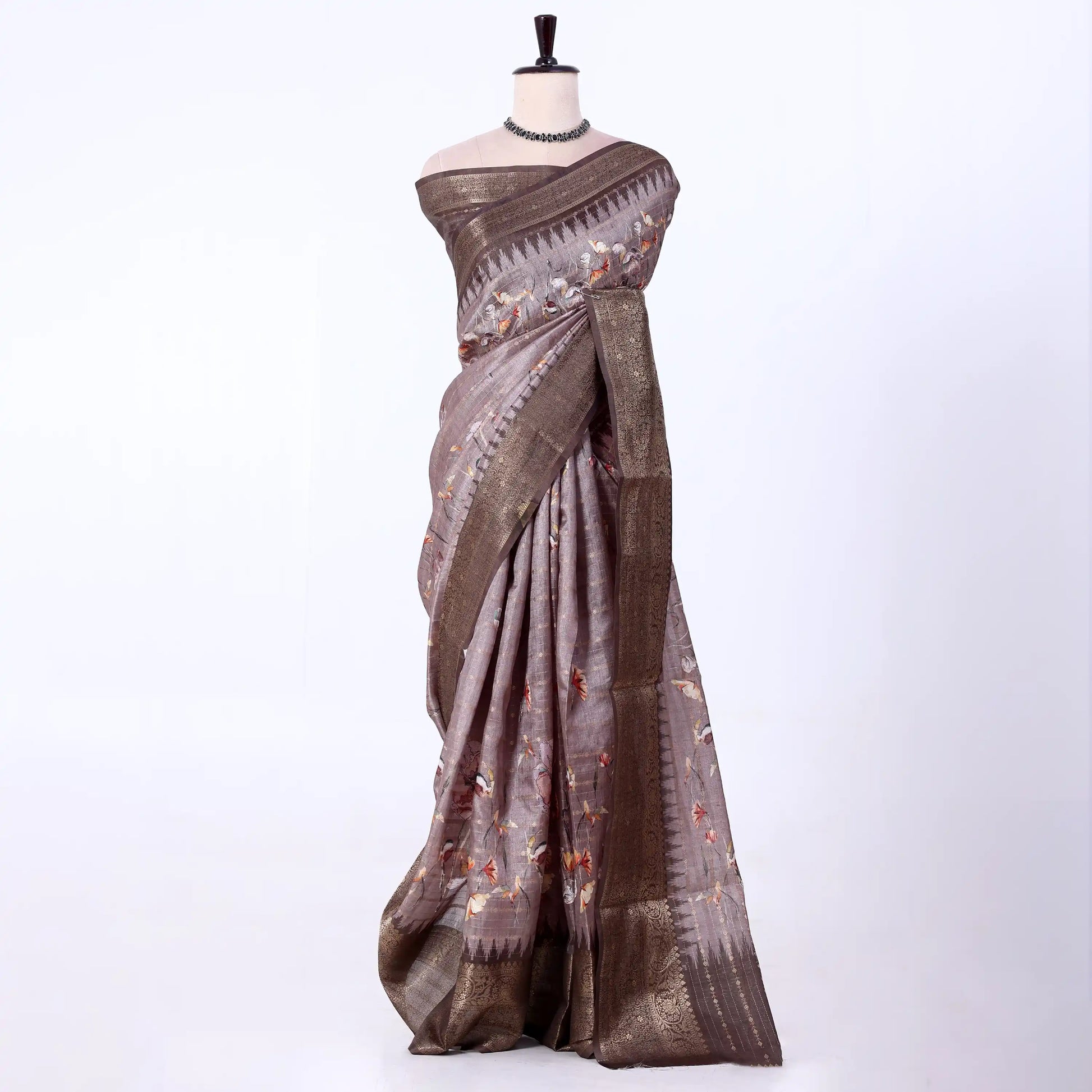 Light Grey Dola Silk Sarees for Women | Office Wear Casual Outings & Special Occasions | Jeyachandran - Full View