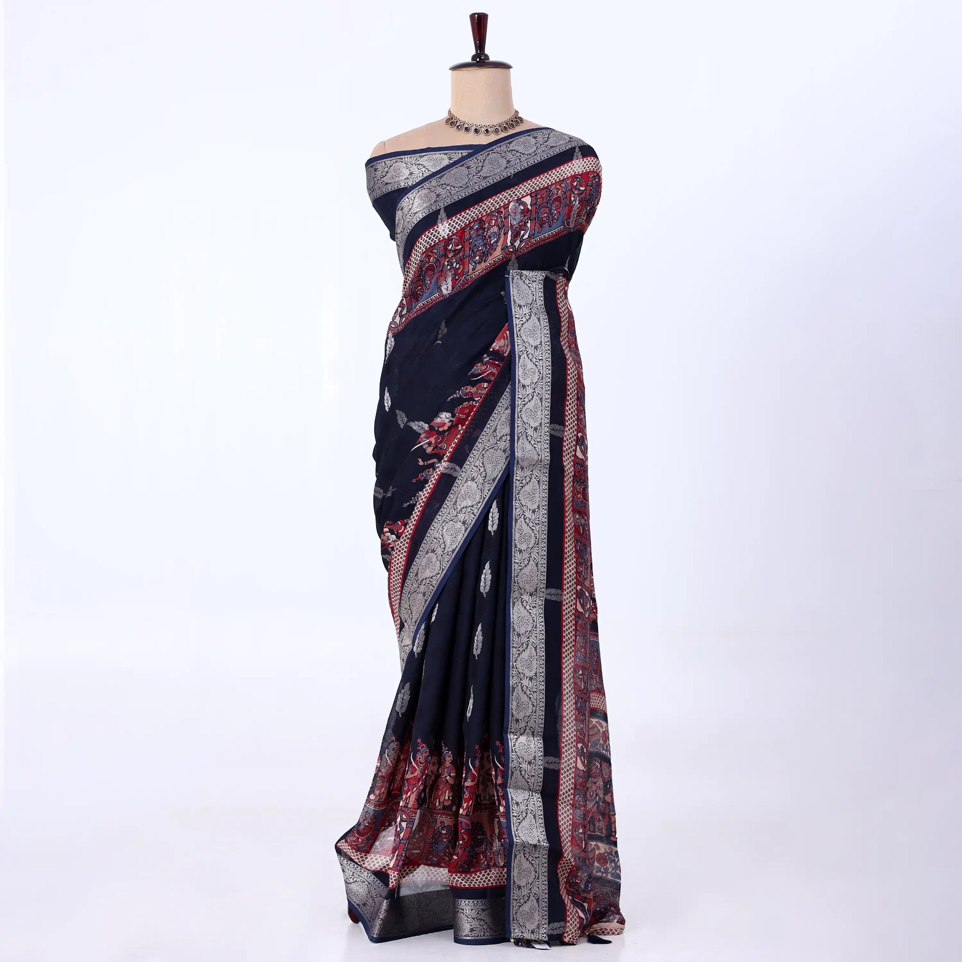 Navy Dola Silk Sarees for Women | Office Wear Casual Outings & Special Occasions | Jeyachandran - Full View