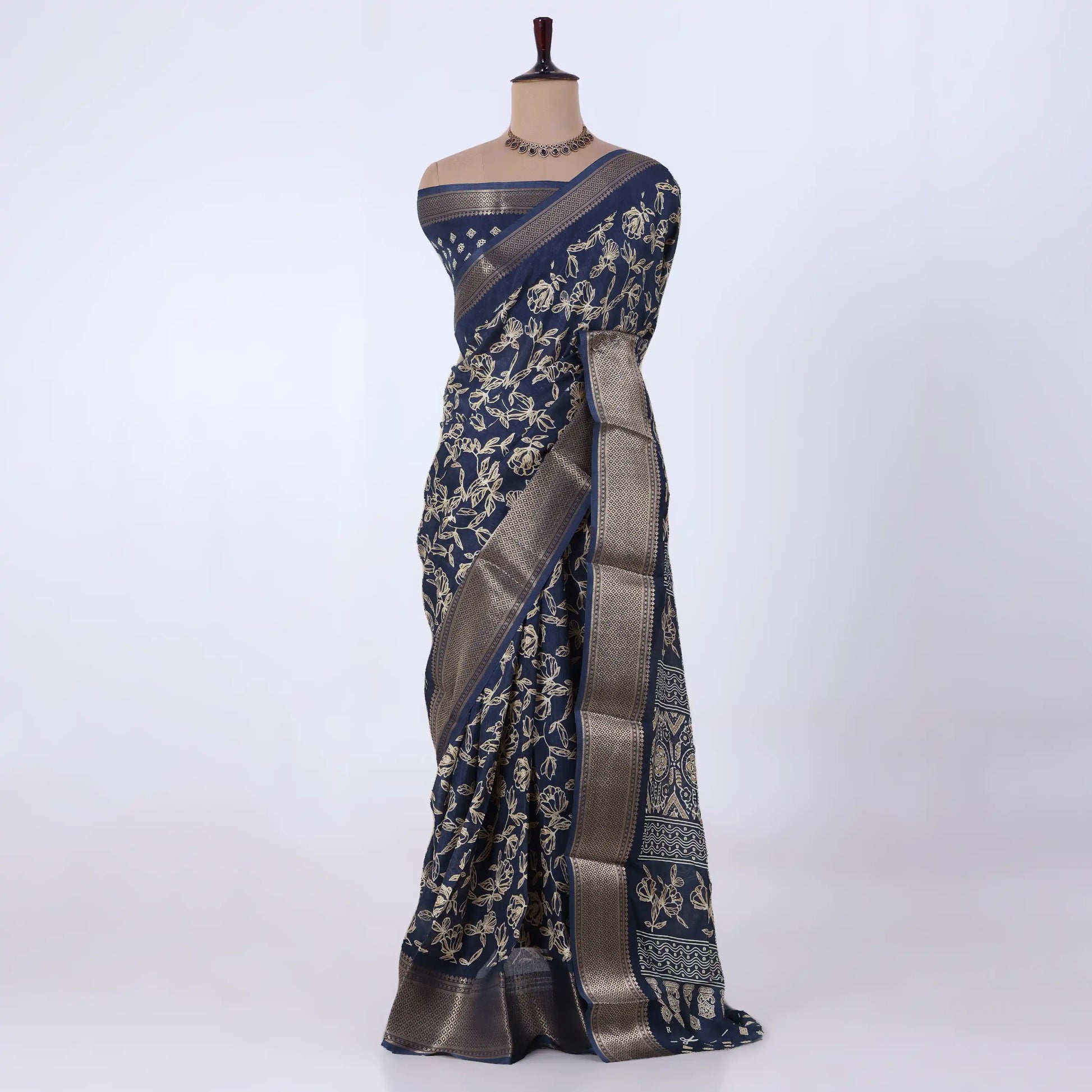 Navy Dola Silk Sarees for Women | Office Wear Casual Outings & Special Occasions | Jeyachandran - Full View