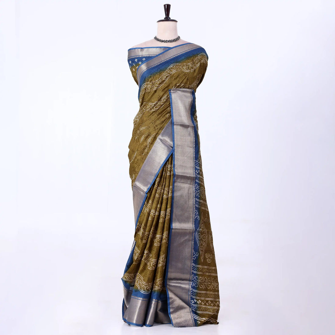 Olive Green Dola Silk Sarees for Women | Office Wear Casual Outings & Special Occasions | Jeyachandran - Full View