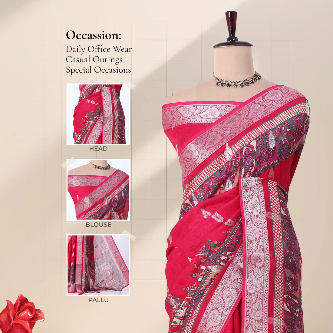 Pink Dola Silk Sarees for Women | Office Wear Casual Outings & Special Occasions | Jeyachandran - Full View