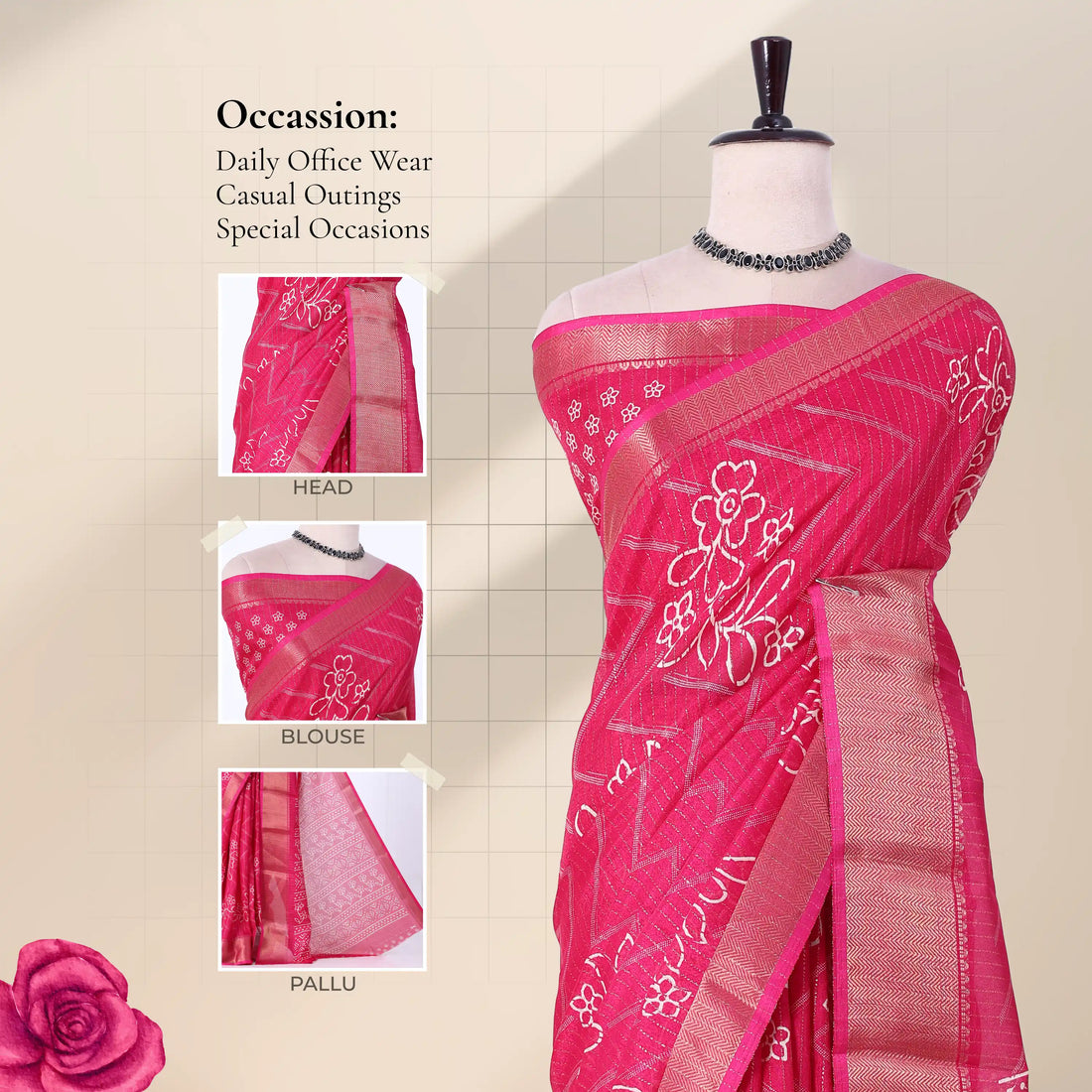 Pink Dola Silk Sarees for Women | Office Wear Casual Outings & Special Occasions | Jeyachandran - Full View