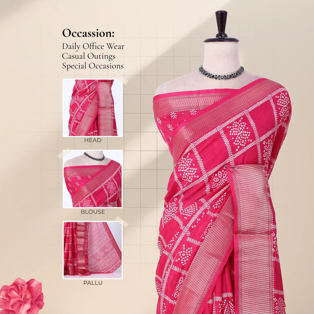 Pink Dola Silk Sarees for Women | Office Wear Casual Outings & Special Occasions | Jeyachandran - Full View