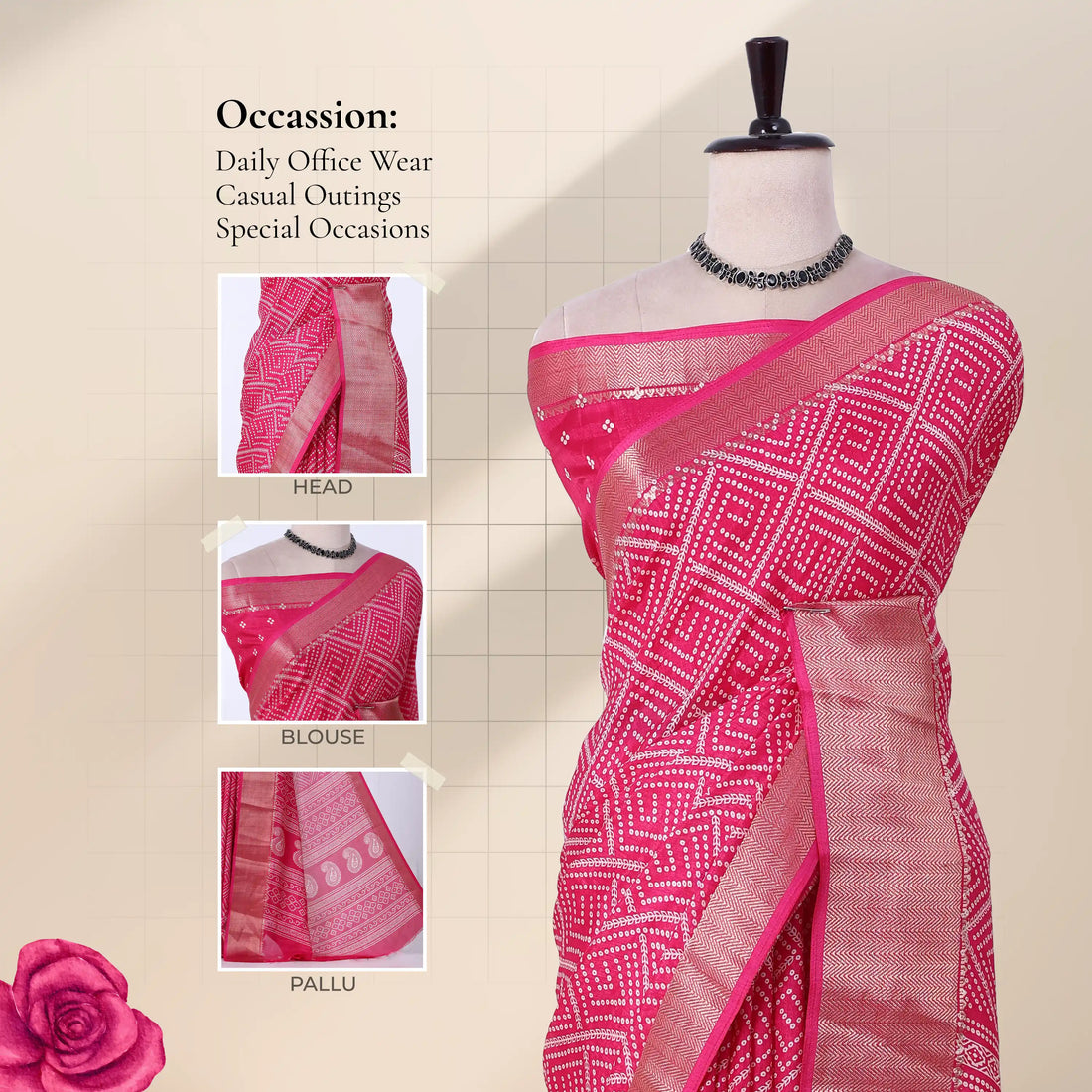 Pink Dola Silk Sarees for Women | Office Wear Casual Outings & Special Occasions | Jeyachandran - Full View