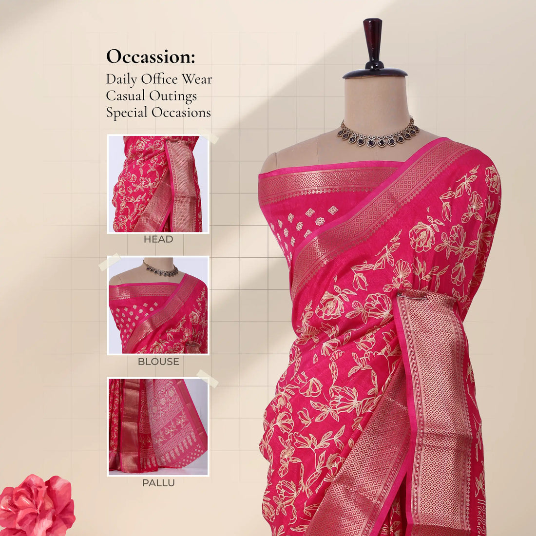 Pink Dola Silk Sarees for Women | Office Wear Casual Outings & Special Occasions | Jeyachandran - Full View