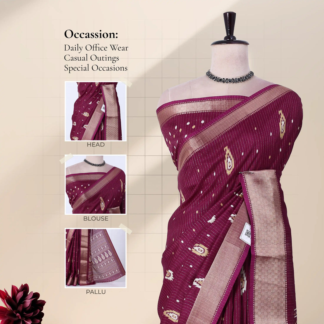 Purple Dola Silk Sarees for Women | Office Wear Casual Outings & Special Occasions | Jeyachandran - Full View