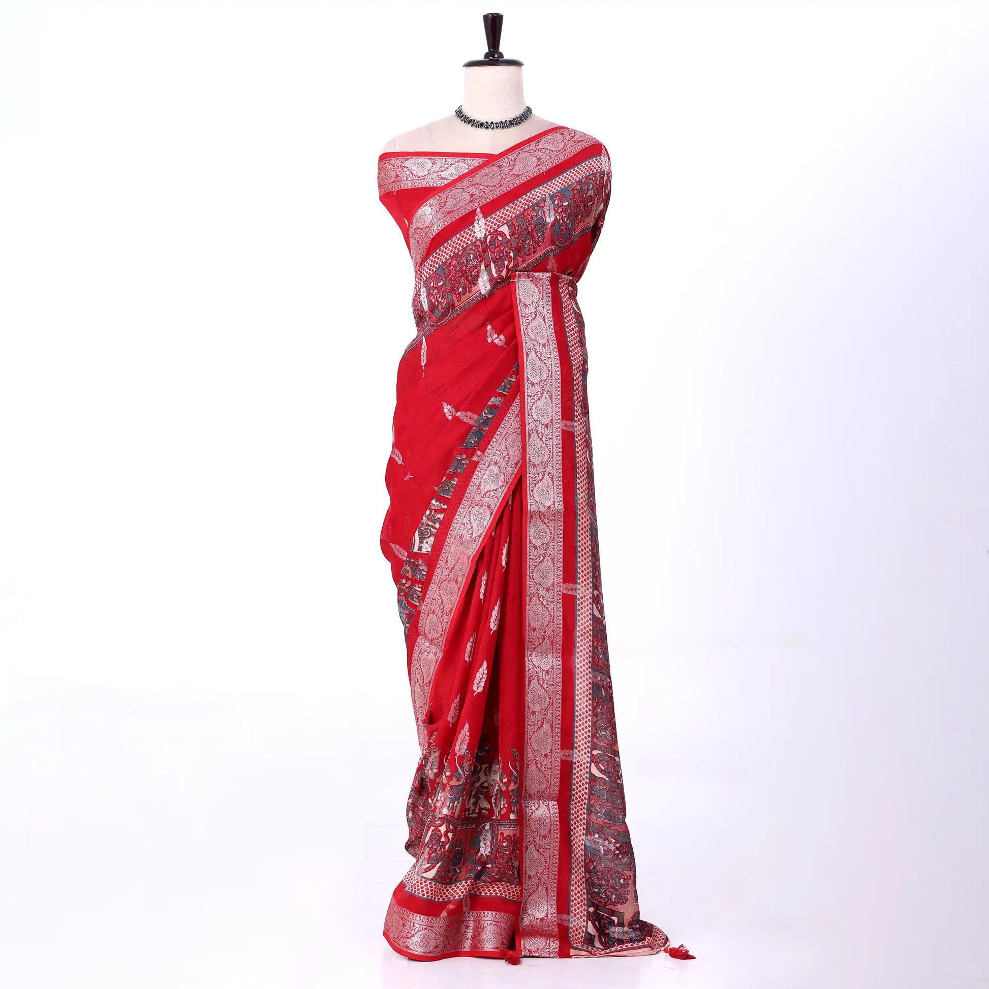 Red Dola Silk Sarees for Women | Office Wear Casual Outings & Special Occasions | Jeyachandran - Full View
