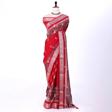 Red Dola Silk Sarees for Women | Office Wear Casual Outings & Special Occasions | Jeyachandran - Full View