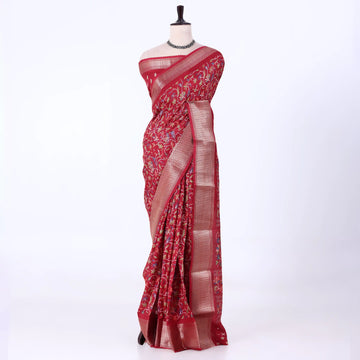 Red Dola Silk Sarees for Women | Office Wear Casual Outings & Special Occasions | Jeyachandran - Full View