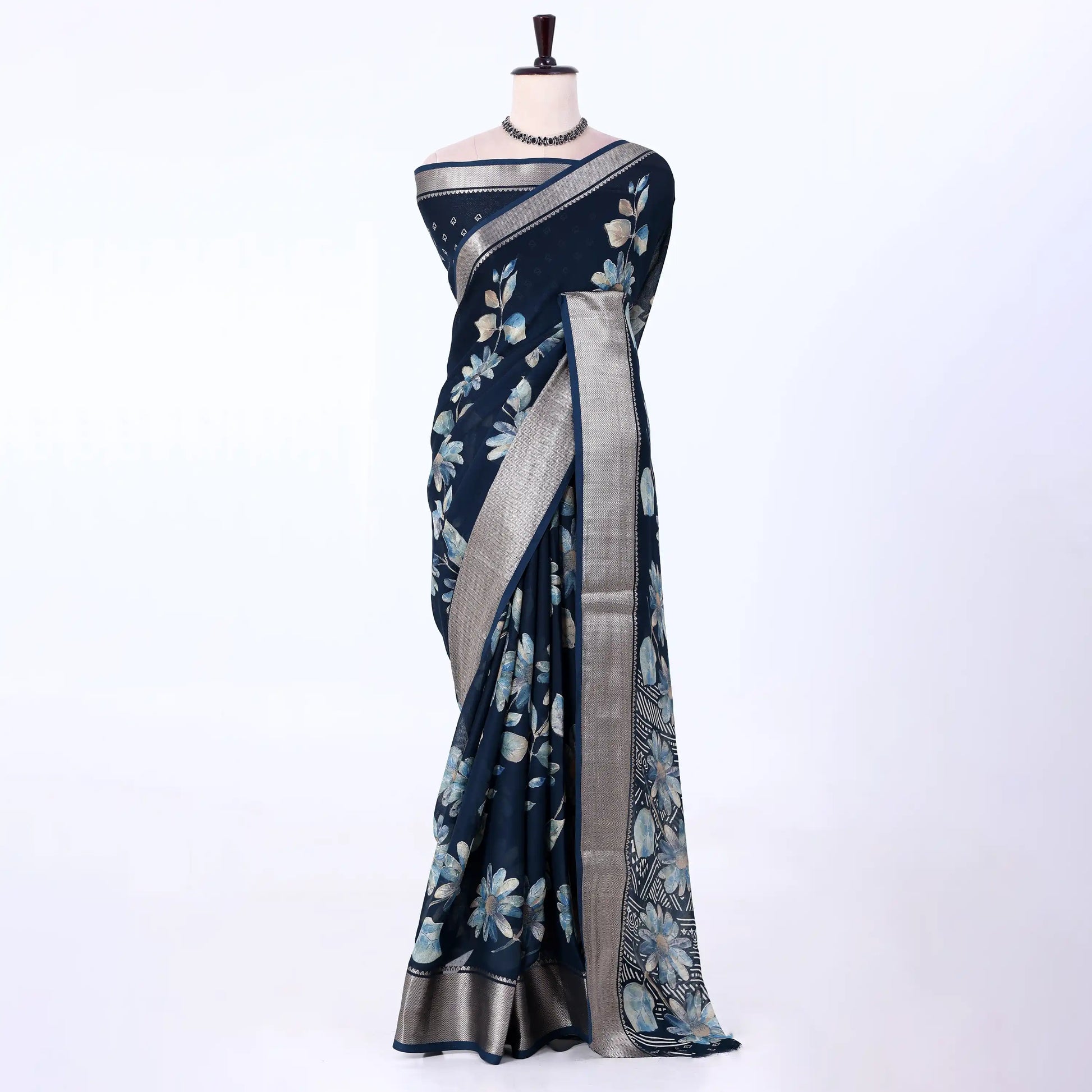 Teal Dola Silk Sarees for Women | Office Wear Casual Outings & Special Occasions | Jeyachandran - Full View