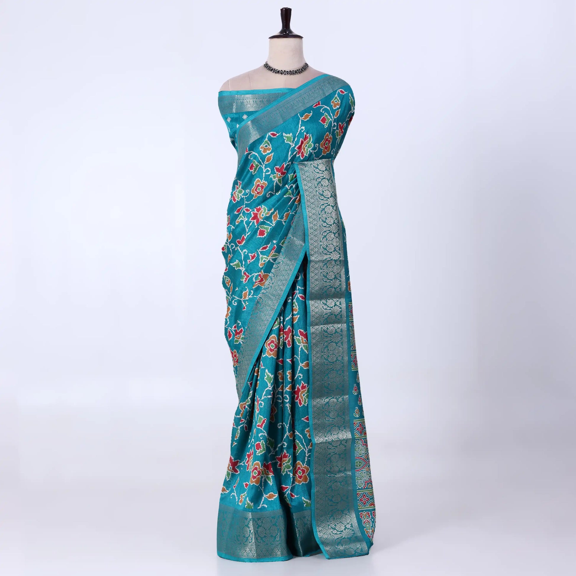 Teal Dola Silk Sarees for Women | Office Wear Casual Outings & Special Occasions | Jeyachandran - Full View