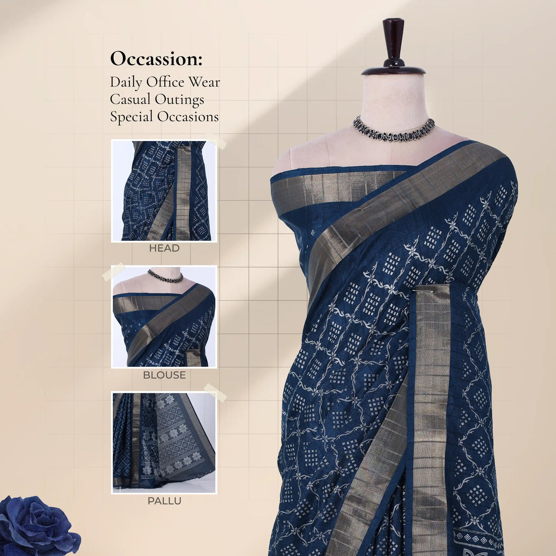 Teal Dola Silk Sarees for Women | Office Wear Casual Outings & Special Occasions | Jeyachandran - Full View