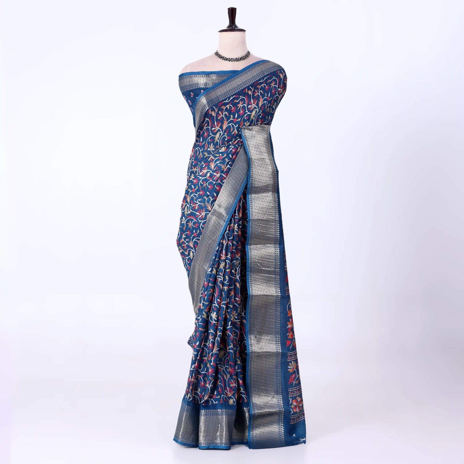 Teal Dola Silk Sarees for Women | Office Wear Casual Outings & Special Occasions | Jeyachandran - Full View