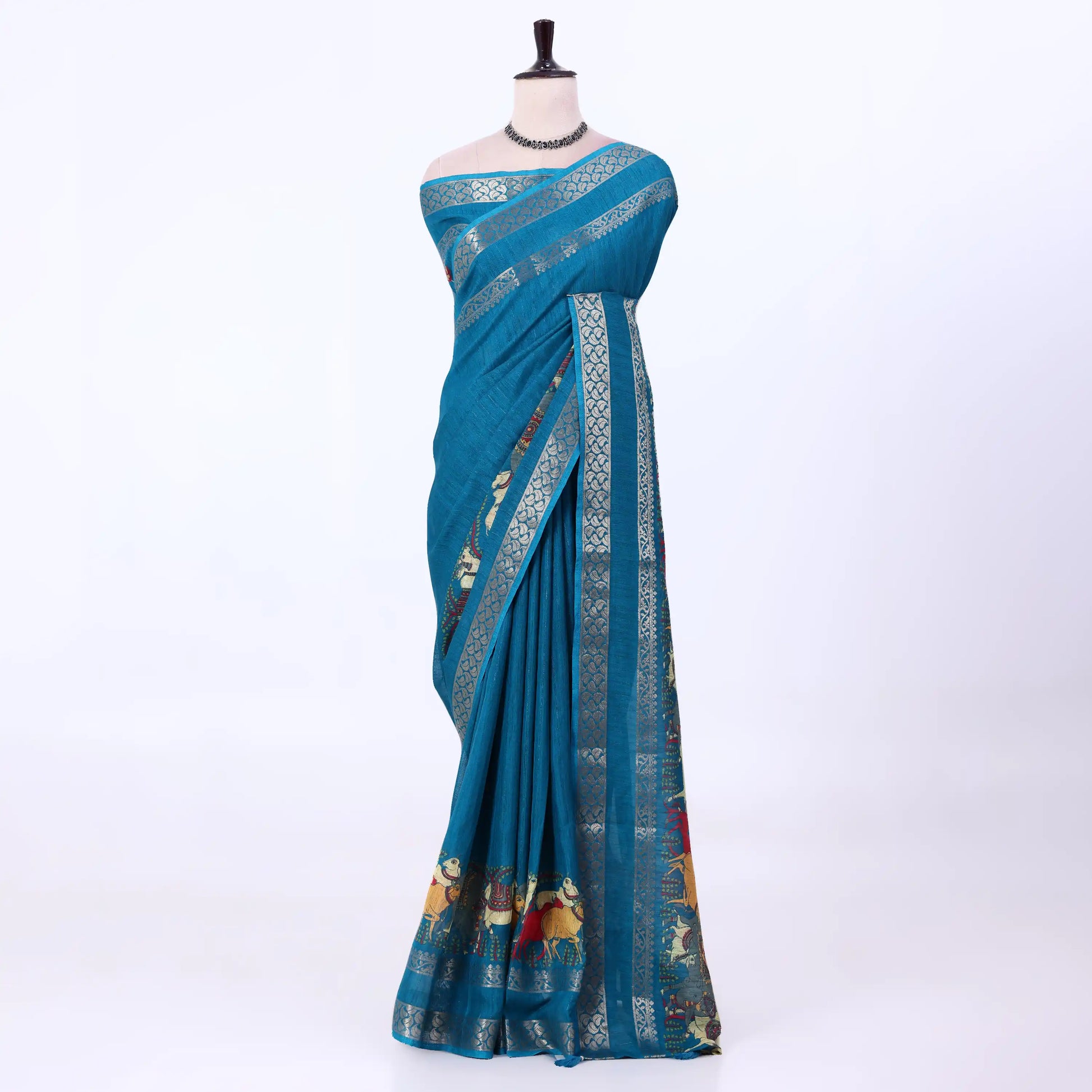 Teal Dola Silk Sarees for Women | Office Wear Casual Outings & Special Occasions | Jeyachandran - Full View