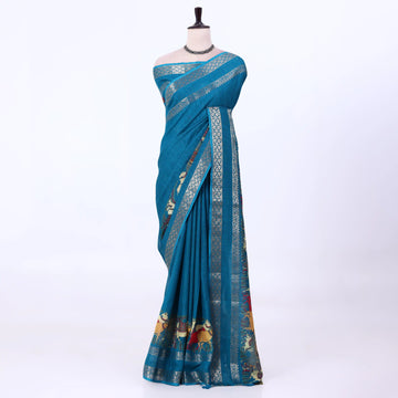 Teal Dola Silk Sarees for Women | Office Wear Casual Outings & Special Occasions | Jeyachandran - Full View