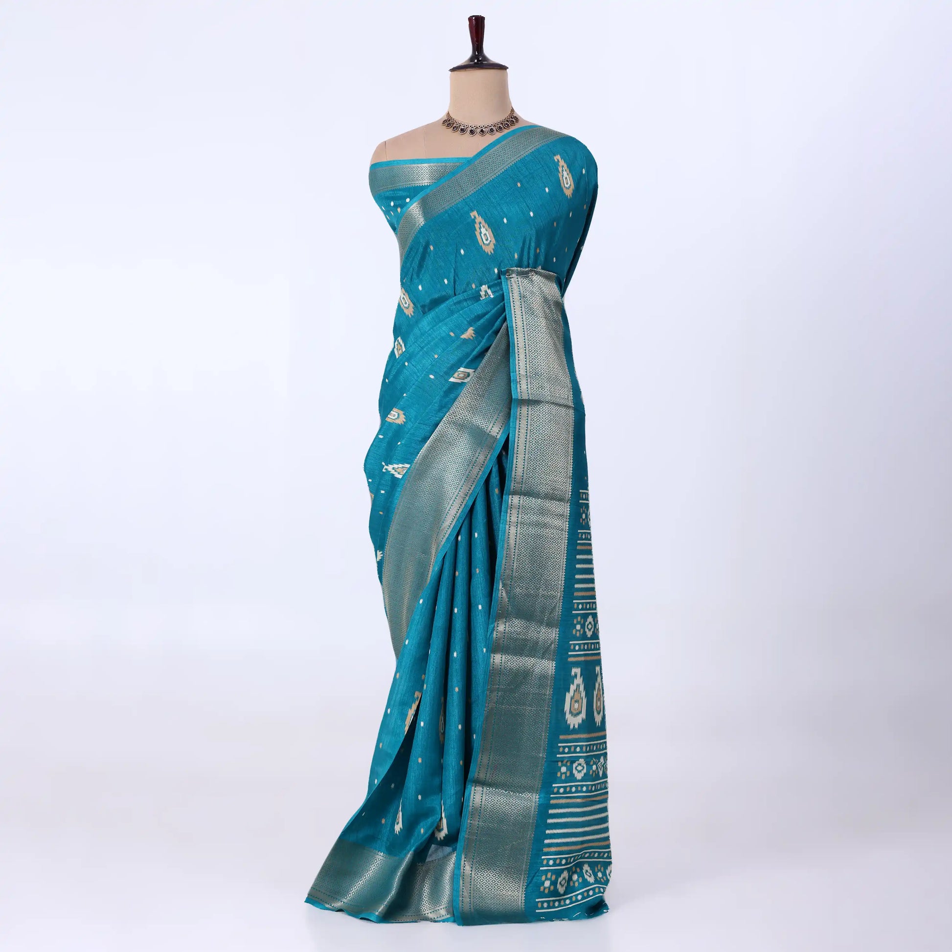 Teal Dola Silk Sarees for Women | Office Wear Casual Outings & Special Occasions | Jeyachandran - Full View