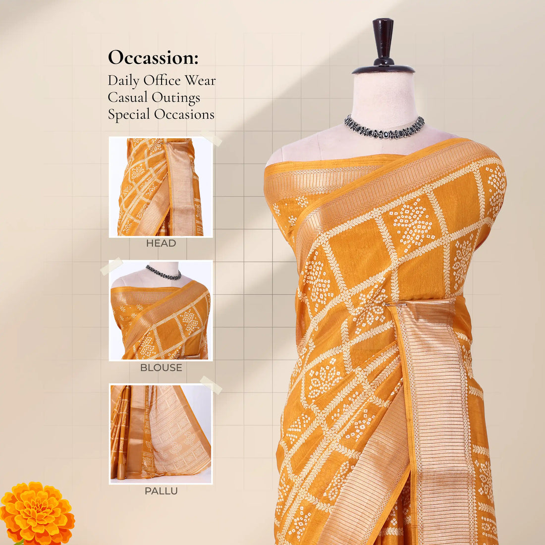 Yellow Dola Silk Sarees for Women | Office Wear Casual Outings & Special Occasions | Jeyachandran - Full View