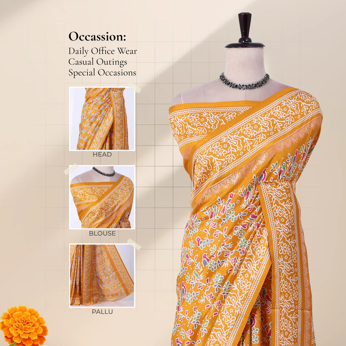 Yellow Dola Silk Sarees for Women | Office Wear Casual Outings & Special Occasions | Jeyachandran - Full View
