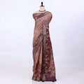 Peach Semi Tussar saree featuring floral print with maroon woven border, elegant front drape view