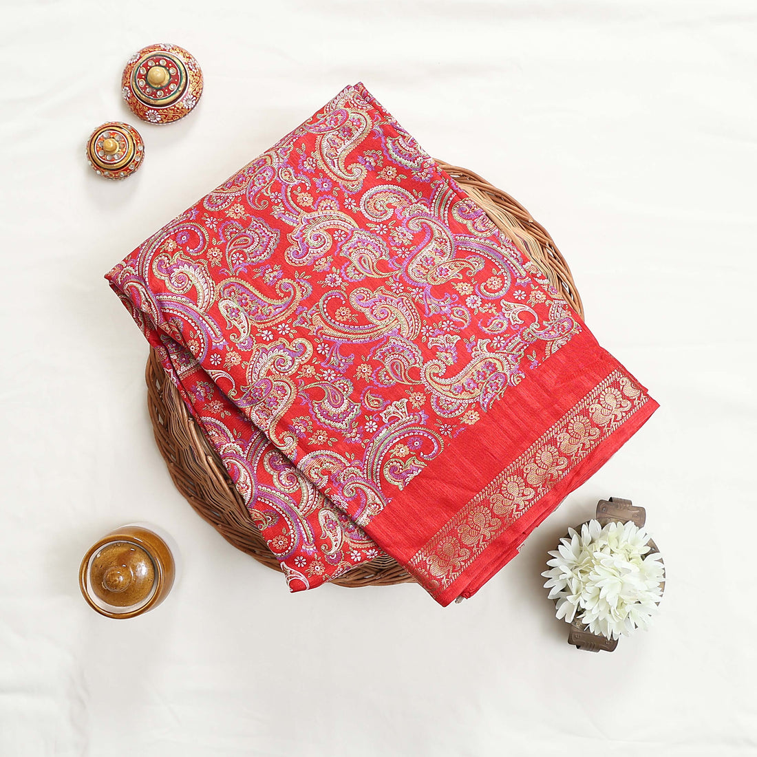 Red Art Silk Saree for Women | Family Events & Festive Occasion | Jeyachandran - Full View