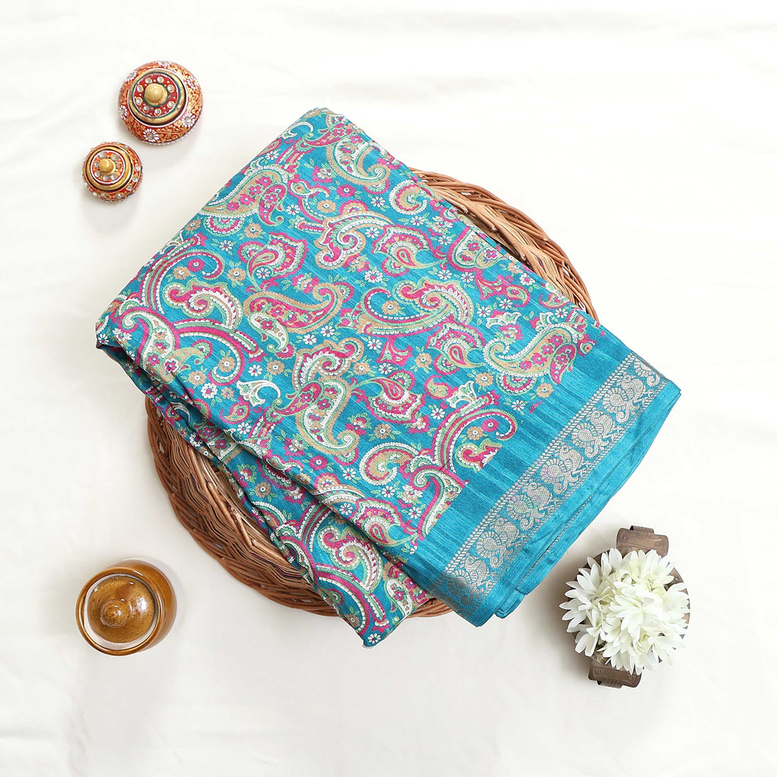 Teal Art Silk Saree for Women | Family Events & Festive Occasion | Jeyachandran - Full View