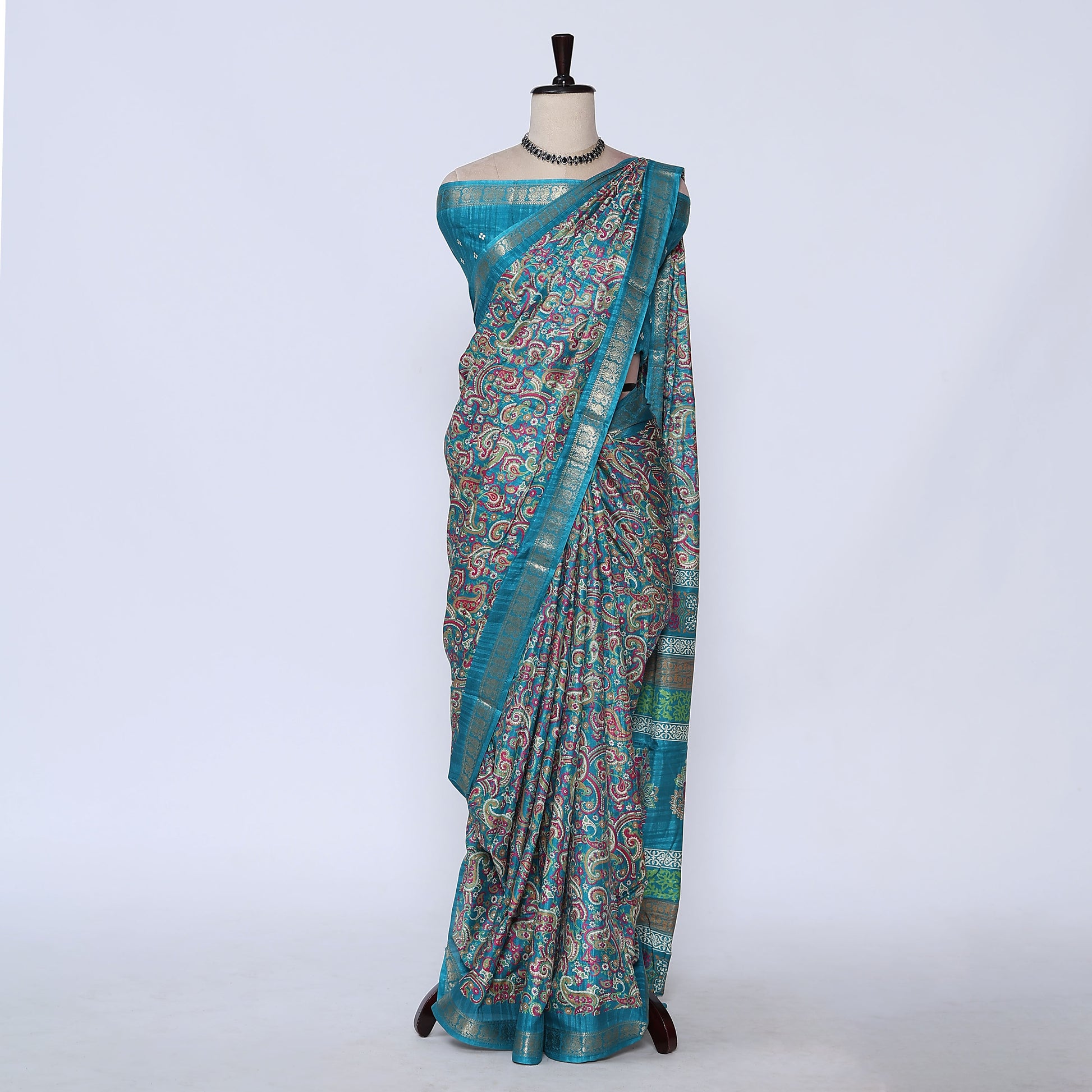 Teal Art Silk Saree for Women | Family Events & Festive Occasion | Jeyachandran - Full View