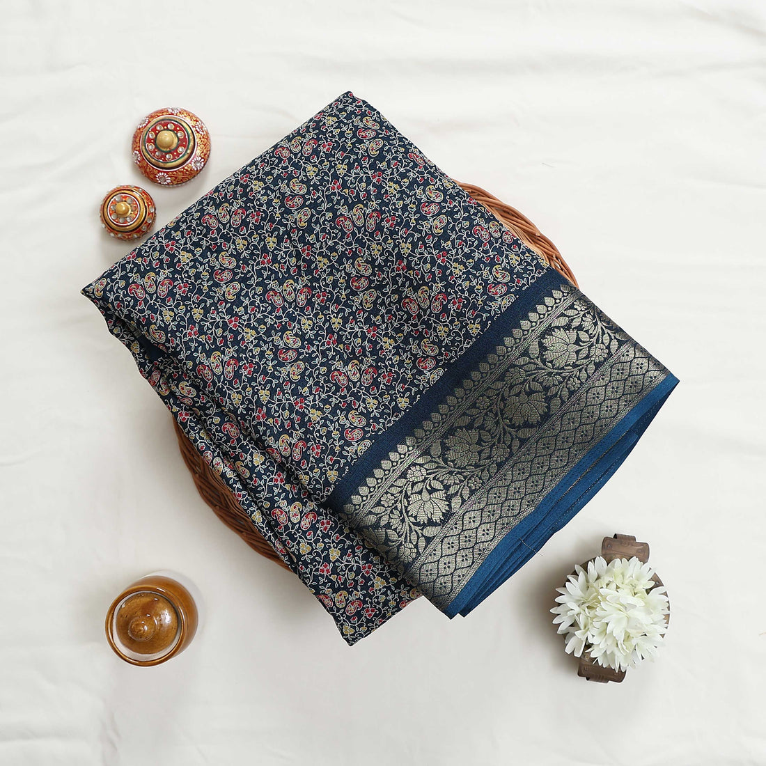 Teal Art Silk Saree for Women | Family Events & Festive Occasion | Jeyachandran - Full View