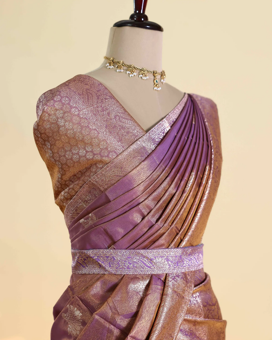 Women's Semi Stitched Dhavani Set with Floral Zari Work Pleated Skirt and Traditional Draped Design - Purple
