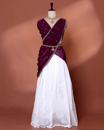 Cotton Semi Stitched Dhavani Set For Women | Festive Wear & Traditional Collection | Jeyachandran