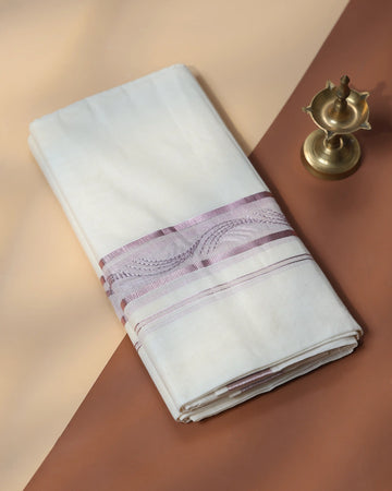 Men’s Traditional Handloom Cotton Dhoti | Family Function, Temple Visit, Wedding Function | Jeyachandran - Off White