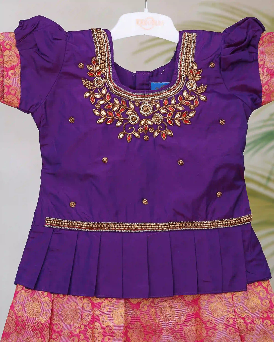 Girls Readymade Pattu Pavadai with Intricate Zari Embroidery and Traditional Brocade Skirt - Purple